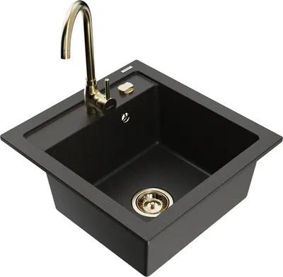 Produktbild von Mexen Vito 1-Becken-Granit-Spüle mit Mischbatterie Telma, Schwarz/Gold Metallisch - 6503-75-670200-50