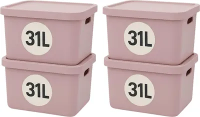 Produktbild von Plastard Aufbewahrungsbox 4er-Set, 31L, Lagerbox, Regalbox, stapelbar, Pink