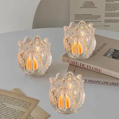 Produktbild von Set aus 6 Glas-Teelichthaltern, Kristall-Teelichthalter für Hochzeit, Geburtstagsfeier, als Tischdekoration für zu Hause (klar)