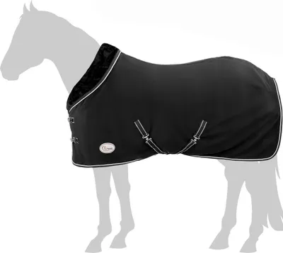 Produktbild von Abschwitzdecke "Champion Edition" Fleecedecke mit Fellkragen und Zierpaspel, Paradedecke, Showdecke Schwarz-Silber 165cm