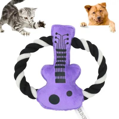 Produktbild von Haustier Hund Welpe Baumwollseil Gitarrenform Plüschpuppe Quietschendes Wurfbissspielzeug