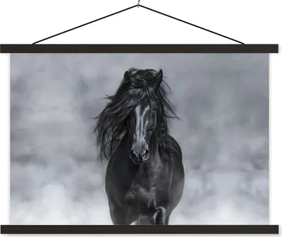 Produktbild von MuchoWow® Textilposter Pferd - Schwarz - Smoke 150x100 cm mit schwarzem Rahmen - Schlafzimmer