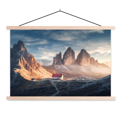 Produktbild von MuchoWow® Textilposter Haus - Berge - Landschaft 60x40 cm mit holzfarbenen Rahmen - Bilder