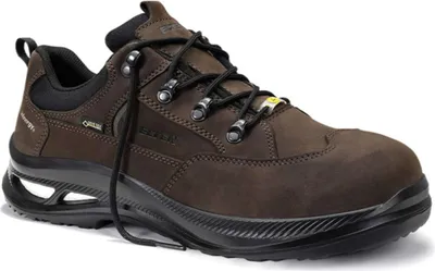 A single brown work shoe is shown against a white background.