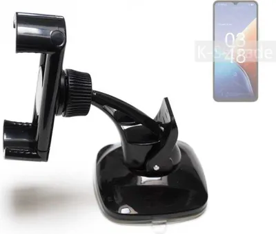 Produktbild von K-S-Trade kompakte Handy-Halterung Windschutzscheibe kompatibel mit UMIDIGI F3 5G Armaturenbrett schwarz Autohalterung KFZ Halter Scheiben-Halterung