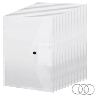 Productafbeelding van Documententasjes A4, geschikt voor archiveren, 20 stuks, transparant, waterdicht, met drukknop, 11 gaten, van kunststof