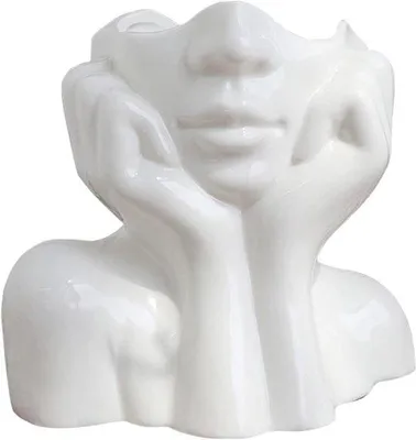 Image de Vase en céramique blanche en forme de corps humain pour les fleurs de pampa, vase de table décoratif pour un intérieur bohème, idée cadeau pour le salon, le bureau ou la maison.
