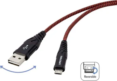 Immagine prodotto di TOOLCRAFT Cavo USB USB 2.0 spina USB-A, spina USB-C® 2,00 m nero/rosso Schermatura intrecciata estremamente robusta, bifacciale
