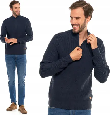Zdjęcie produktu dla Sweter męski ze stójką zapinany pod szyją Elegancki ciepły sweter MORAJ S