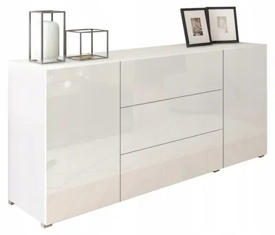 Obrázok produktu pre Komoda Berlin 150 cm biely lesk – moderná s 3 zásuvkami a 2 skrinkami