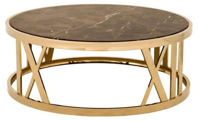 Zdjęcie produktu dla stolik kawowy Casa Padrino w stylu art deco okrągły złoty z marmurowym blatem - Luxury Collection