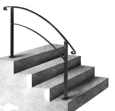 Produktbild von VEVOR Handläufe für Außentreppen, passend für 1 oder 3 Stufen, Außenhandlauf aus schwarzem Schmiedeeisen, flexibler Handlauf für die Veranda, Übergangshandläufe für Betontreppen oder Holztreppen, Schritt 4-Schwarz