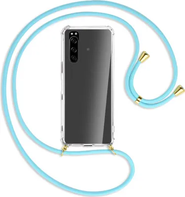 Produktbild von Handykette Backcover-Schutzhülle mit Band (Metall goldfarben) für Sony Xperia 5 III (XQBQ62G) - himmelblau