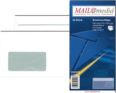 Image de Enveloppe média MAIL DIN longue, avec fenêtre, autocollante, blanche, 75 g/m², 25 pièces