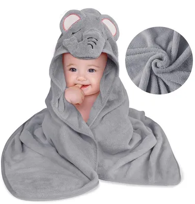 Produktbild von Baby Bademantel 0-3 Jahre Unisex Kapuzenbadetuch Elefant Schnell Trocknend