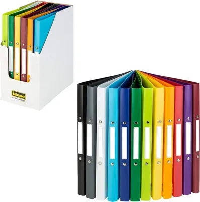 Produktbild von Idena 10426 - Ringbuch DIN A4, im 12er Set, 2-Ring-Mechanik, 20 mm breit, in 12 unterschiedlichen Farben, passend für ca. 30 Blatt mit 80 g/m?