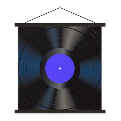 Produktbild von MuchoWow® Textilposter Blau - LP's Vinyl - Retro 90x90 cm mit schwarzem Rahmen - Magnetisches