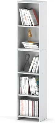 Produktbild von MRBLS Bücherregal Weiß Matt 40x189x30 cm – Standregal mit 5 Fächern für Bücher, Deko & Ordner – Modernes Holzregal für Wohnzimmer, Büro & Schlafzimmer