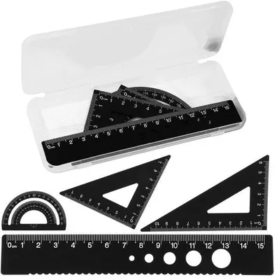 Immagine prodotto di Dailygoods - Set di righelli a forma di arco - 4 pezzi - Righello triangolare - Colore nero