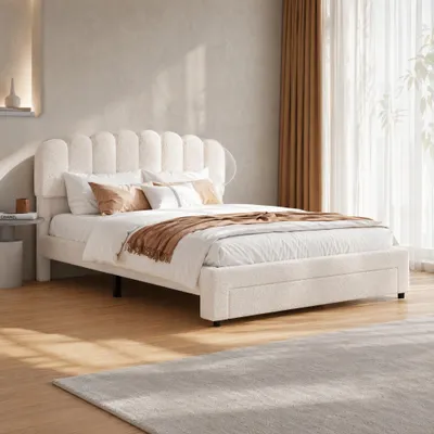 Image de Lit ProximaX 140x200 cm avec USB et tiroirs, lit double pour adolescents avec sommier à lattes, lit en bois avec rangement, modèle classique, en laine, de couleur blanche
