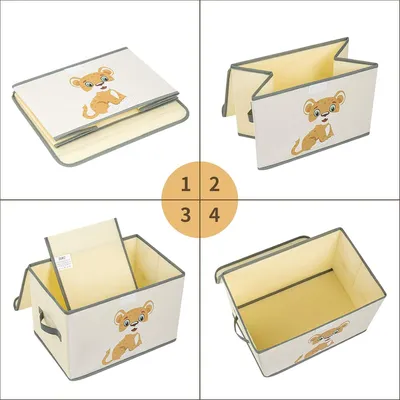 Image de 2 boîtes de rangement pour enfants avec couvercle, grand coffre à jouets, boîte de rangement avec poignées, boîte pliante pour chambre d'enfant, livres, vêtements, jouets (beige clair)