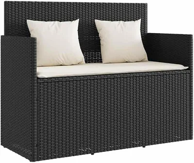 Produktbild von Gartenbank mit Stauraum Schwarz Poly Rattan Sitzbank 2-Sitzer für Garten Terrasse und Balkon Truhenbank mit Sitzkissen und Rückenkissen 120 x 50 x 90,5 cm