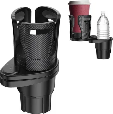 Produktbild von Famanu Becherhalter für Auto - Ausziehbarer Becherhalter mit Organizer und Wasserflaschenhalter - Verstellbare Basis - Schwarz