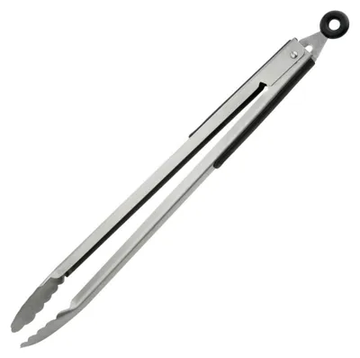 Produktbild von FMprofessional XXL BBQ Zange, hochwertige Grillzange aus Edelstahl, lange Mehrzweckzange für Fleisch, Fisch und Salate, vielseitige Multifunktionszange, handliche Küchenzange (Farbe: silber/schwarz)