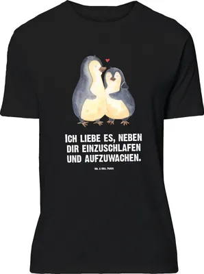 Produktbild von Mr. & Mrs. Panda T-Shirt Pinguine Einschlafen - Schwarz - Geschenk, Tshirt, Freundin, Jahrestag, für Frauen, Mitbringsel, Valentinstag, Lustiges, Shirt XXL, Hochzeitstag