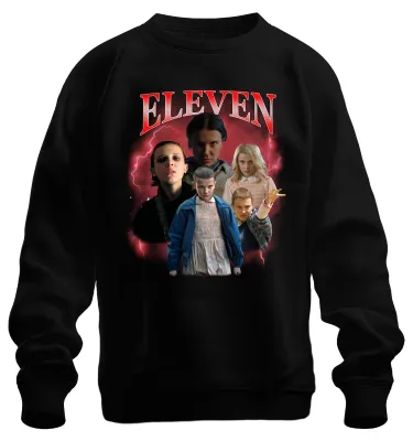 Produktbild von ELEVEN Elfie Stranger Serienfan Geschenk 80er Retro Hawkins Sweatshirt Pullover, Schwarz, S