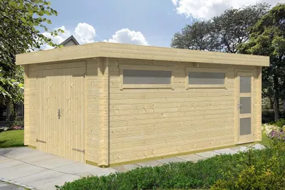 Produktbild von Lasita Maja Gartenhaus / Gerätehaus / Garage Canberra Set Mit Schwingtor, Farbe:naturbelassen, Dachform:Pultdach