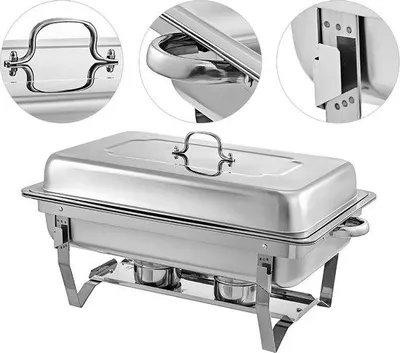 Produktbild von Edelstahl Chafing Dish Warmhalteplatte mit 4 Behältern für Buffet und Catering