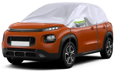 Image de Housse de protection souple pour demi-garage, compatible avec les modèles Citroën C3 de 2002 à 2024, de couleur argentée, avec des bandes réfléchissantes