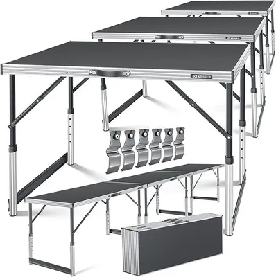 Image de Table multifonction professionnelle, 3 pièces, 100 x 60 cm. Table à tapisser, charge maximale de 90 kg. Table extensible, table pliante, table pour brocante, table d'appoint, table polyvalente, table de camping, réglable en hauteur