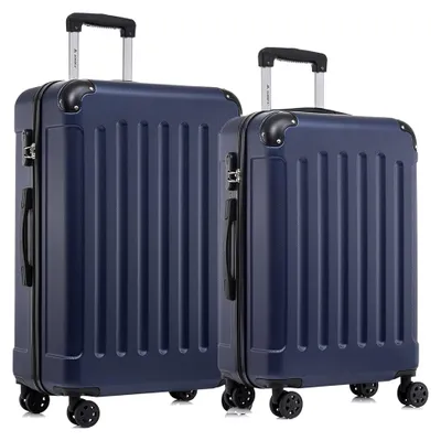 Produktbild von Kofferset mit Trolley und Handgepäck, Hartschalenkoffer mit 4 Rollen 360°, Zahlenschloss und Gummigriff (2-teilig, L&XL, Dunkelblau)
