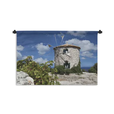 Produktbild von MuchoWow® Wandteppich Wandbehang Eine Windmühle auf Zakynthos Griechenland 150x100 cm Tapisserie Dekoration Wandtuch - Waschbar - Tapisserien - Wand-Decke
