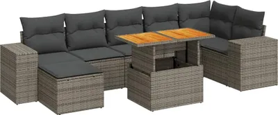 Produktbild von vidaXL 8-tlg. Garten-Sofagarnitur mit Kissen Grau Poly Rattan