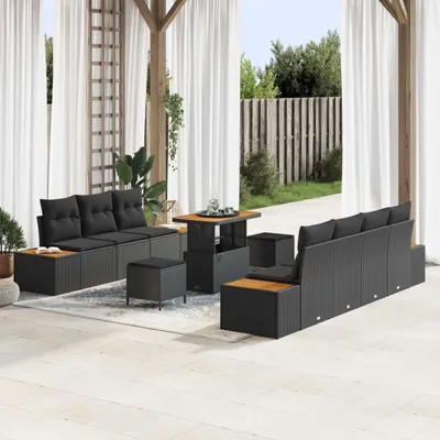 Produktbild von vidaXL Gartensofa-set mit Kissen 10 pcs Schwarz Poly Rattan