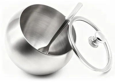 Produktbild von Zuckerdose mit Löffel, klar Glasdeckel, Edelstahl, Kapazität 280g/125ml, Silber