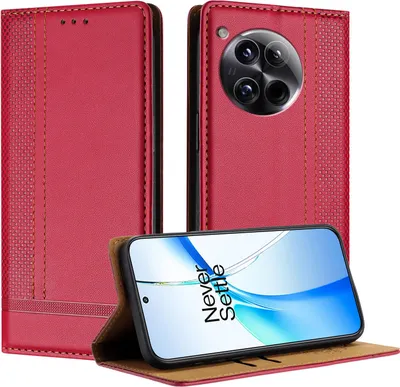 Produktbild von Handyhülle für OnePlus 12 Leder Flip Klappbare Schutzhülle mit Standfunktion Rot
