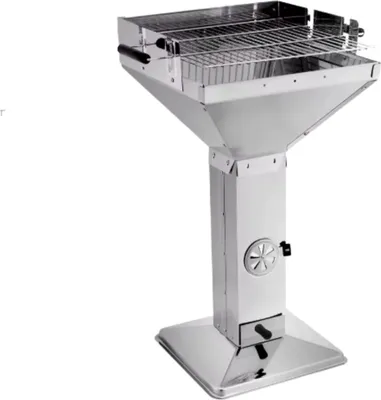 Zdjęcie produktu dla Grill na węgiel drzewny BBQ Fioren - Do ogrodu, na kemping i na zewnątrz - Przenośny grill lejkowy z półką - Stal nierdzewna - 48x63x90 cm