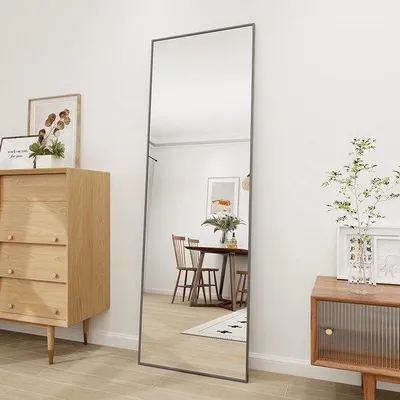Productafbeelding van Famanu staande spiegel, 140 x 40 cm - Grote spiegels voor het hele lichaam met een aluminium frame - Zwart