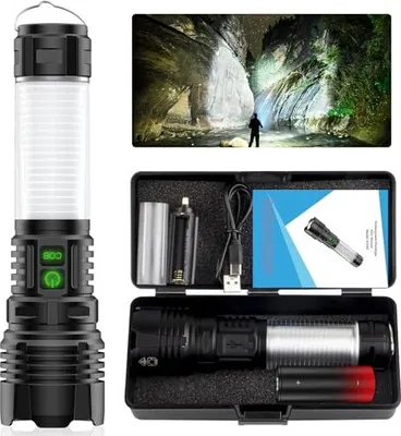 Produktbild von Aomees wiederaufladbare LED -Fackel, 250.000 Lumen extrem helles Cob -Seitenbeleuchtung und 5000 mAh -Batterie, 5 Lichtmodi, IPX5 wasserdicht im Freie