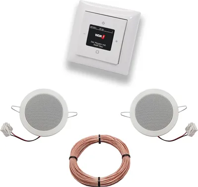 Produktbild von Busch Jäger DAB+ (DAB PLUS) Unterputz Radio 8215U-101 Balance SI Alpinweiß, Komplett-Set mit 2 x Deckenlautsprecher Einbaulautsprecher + 20 Meter Lautsprecherkabel 2x0,75 mm2 8215 U - 101