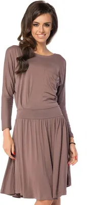 Produktbild von Damen Kleid klassisch Mini-Kleid Langarm; Cappuccino L/XL 40/42