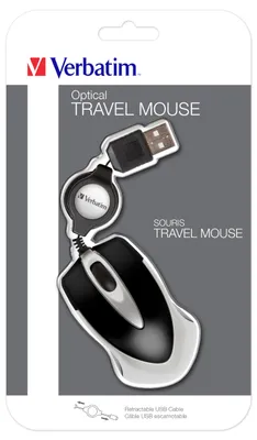 Produktbild von Verbatim Go Mini Optical Travel Mouse – Schwarz, Beidhändig, Optisch, USB Typ-A, 1000 DPI, Schwarz
