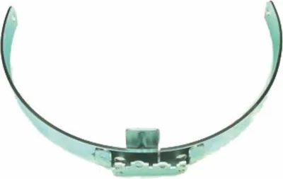 A metal bracket with a curved shape and a central attachment point, isolated on a white background.