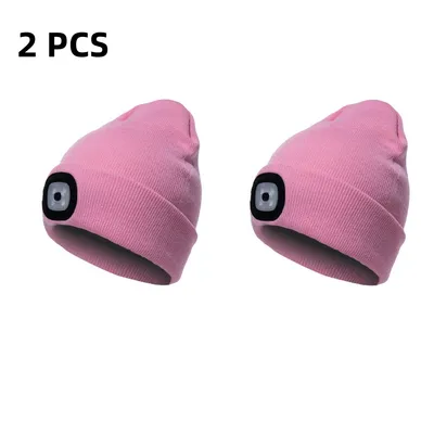 Produktbild von 2 Stück MCBOSON Mütze mit light, LED Aufladbar USB für Männer und Frauen, Uni Winter Wärmer Strickmütze mit Licht ,Rosa