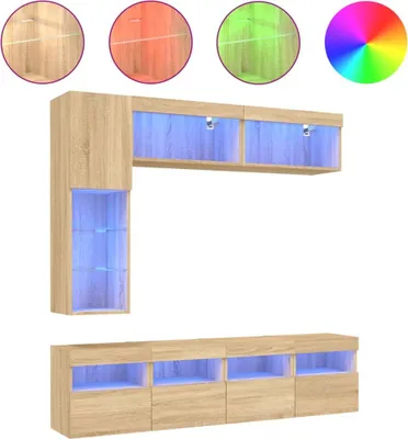 Produktbild von vidaXL 7-tlg. TV-Wohnwand mit LED-Leuchten Sonoma-Eiche