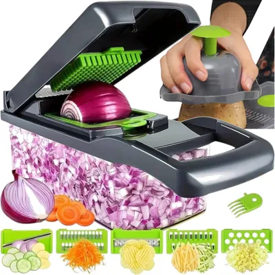 Produktbild von Gemüseschneider 12-in-1: Multifunktionale Küchenreibe, Hobel & Würfelschneider